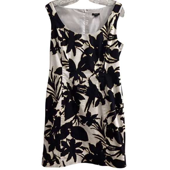 Ann Taylor Women's Floral Sleeveless Shift Dress Size 8 white black yellow - Picture 3 of 9